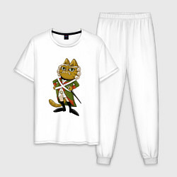 Пижама хлопковая мужская Кот-солдат, цвет: белый