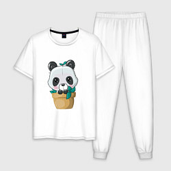 Мужская пижама Милая панда в цветочном горшке