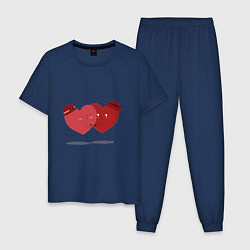 Пижама хлопковая мужская Влюбленная пара сердец, цвет: тёмно-синий