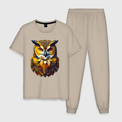 Пижама хлопковая мужская Золотая сова мудрости, цвет: миндальный