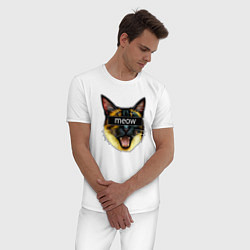 Пижама хлопковая мужская Кот meow стикер, цвет: белый — фото 2