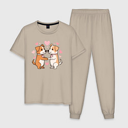 Пижама хлопковая мужская Влюбленные собачки, цвет: миндальный