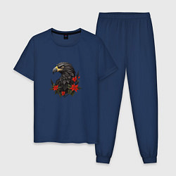 Пижама хлопковая мужская Орел и пуансеттия, цвет: тёмно-синий