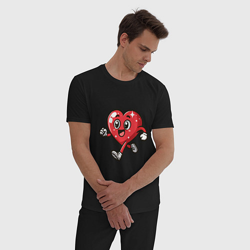 Мужская пижама Счастливое сердце бежит / Черный – фото 3