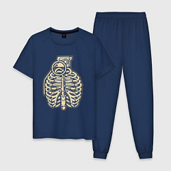 Пижама хлопковая мужская Скелет гранаты, цвет: тёмно-синий