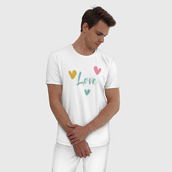 Пижама хлопковая мужская Love and hearts, цвет: белый — фото 2