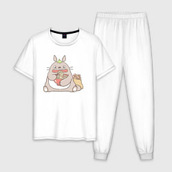 Пижама хлопковая мужская Тоторо ест лапшу, цвет: белый