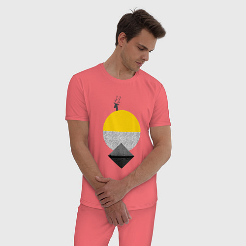 Мужская пижама Абстракция с оленем / Коралловый – фото 3