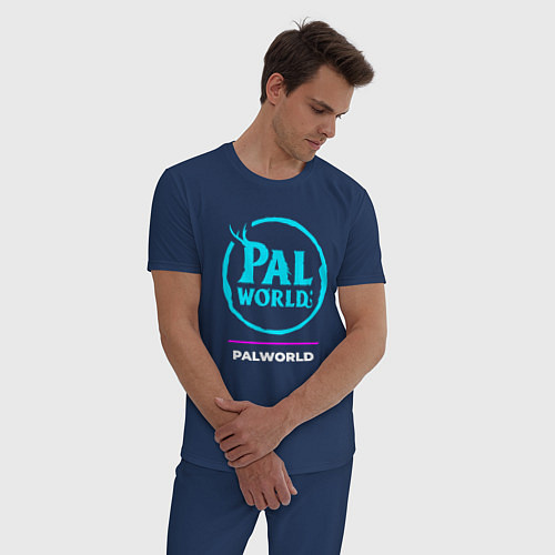 Мужская пижама Символ Palworld в неоновых цветах / Тёмно-синий – фото 3