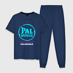 Пижама хлопковая мужская Символ Palworld в неоновых цветах, цвет: тёмно-синий