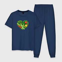 Пижама хлопковая мужская Сердце из овощей, цвет: тёмно-синий