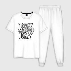 Пижама хлопковая мужская Сегодня хороший день, цвет: белый
