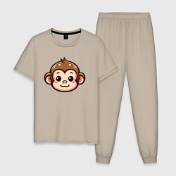 Пижама хлопковая мужская Мордочка обезьяны, цвет: миндальный