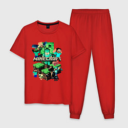 Пижама хлопковая мужская Персонажи из Minecraft, цвет: красный