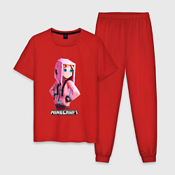 Пижама хлопковая мужская Minecraft персонаж девушки в костюме, цвет: красный