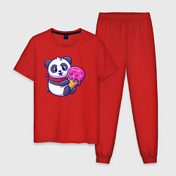 Пижама хлопковая мужская Панда и мороженое, цвет: красный
