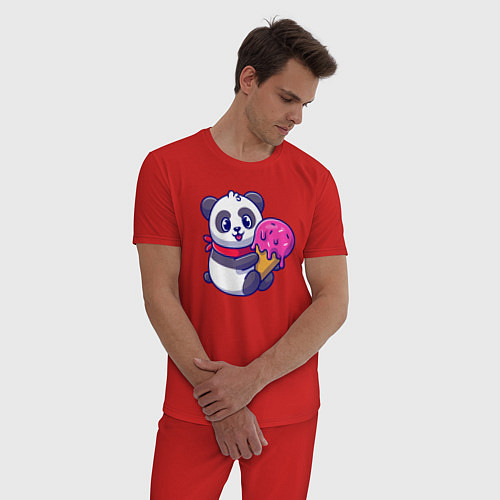 Мужская пижама Панда и мороженое / Красный – фото 3