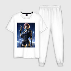 Пижама хлопковая мужская Cyberpunk 2077 - ai art character, цвет: белый