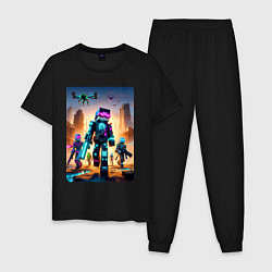 Пижама хлопковая мужская Minecraft - cyberpunk ai art fantasy, цвет: черный