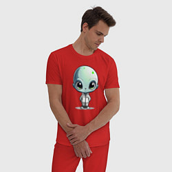 Пижама хлопковая мужская Милый инопланетянин с большими глазами, цвет: красный — фото 2