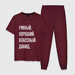 Пижама хлопковая мужская Умный хороший классный Давид, цвет: меланж-бордовый