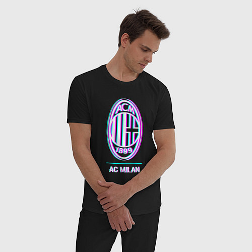 Мужская пижама AC Milan FC в стиле glitch / Черный – фото 3