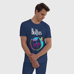 Пижама хлопковая мужская The Beatles rock star cat, цвет: тёмно-синий — фото 2
