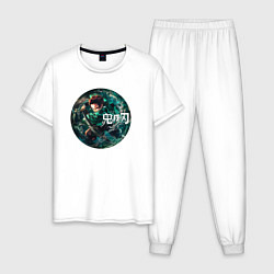 Пижама хлопковая мужская Тандзиро - Клинок, рассекающий демонов, цвет: белый
