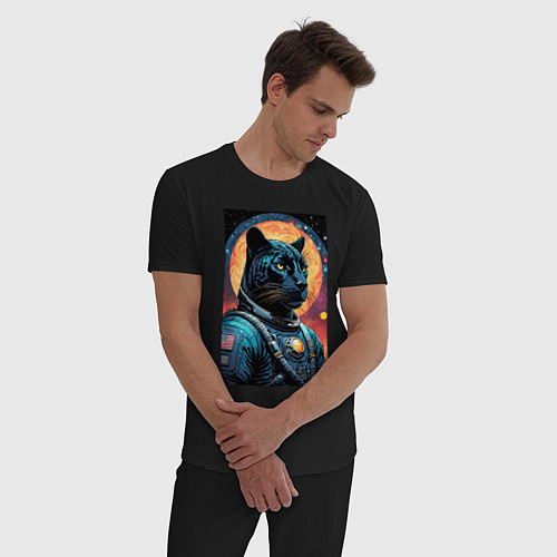 Мужская пижама Пантера бравый космонавт - нейросеть / Черный – фото 3