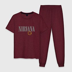 Пижама хлопковая мужская Nirvana logo smile, цвет: меланж-бордовый