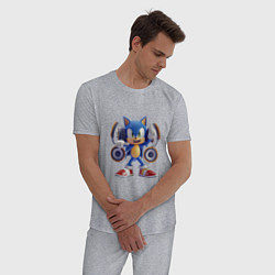 Пижама хлопковая мужская Соник в наушниках, цвет: меланж — фото 2