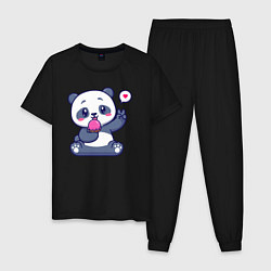 Пижама хлопковая мужская Ice cream panda, цвет: черный
