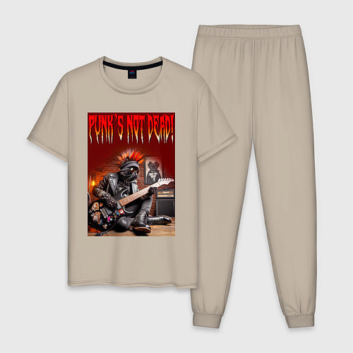 Мужская пижама Котяра гитарист - панк не умер / Миндальный – фото 1