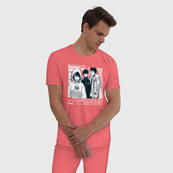 Пижама хлопковая мужская Solo leveling Another raid white, цвет: коралловый — фото 2