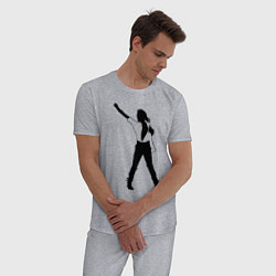 Пижама хлопковая мужская Черный силуэт кричащего Джексона, цвет: меланж — фото 2