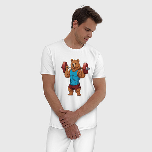 Мужская пижама Медведь со штангой / Белый – фото 3