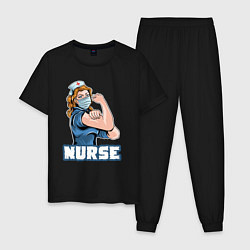 Пижама хлопковая мужская Good nurse, цвет: черный