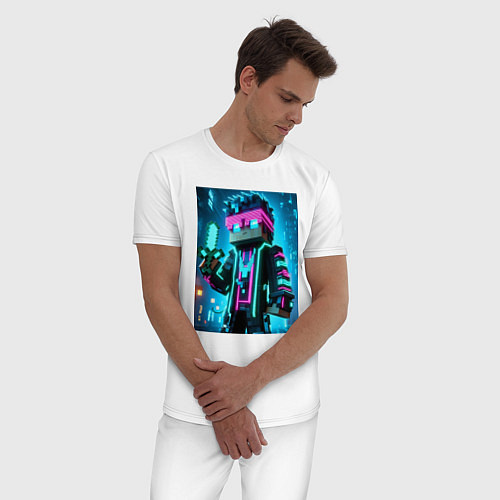 Мужская пижама Minecraft - neon character ai art / Белый – фото 3