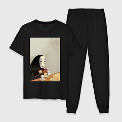 Пижама хлопковая мужская Каонаси чаепитие, цвет: черный