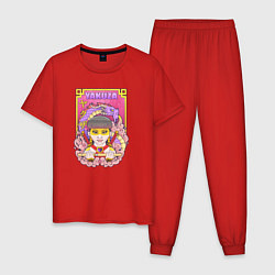 Пижама хлопковая мужская Девушка якудза, цвет: красный