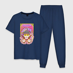 Пижама хлопковая мужская Девушка якудза, цвет: тёмно-синий