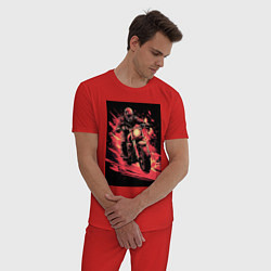 Пижама хлопковая мужская Мотокросс красные брызги, цвет: красный — фото 2