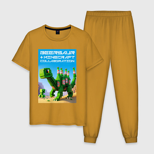 Мужская пижама Beersaur and Minecraft - collaboration ai art / Горчичный – фото 1