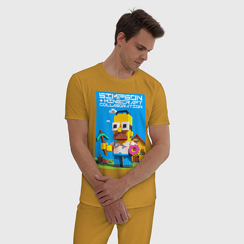 Мужская пижама Homer Simpson and Minecraft - collaboration ai art / Горчичный – фото 3