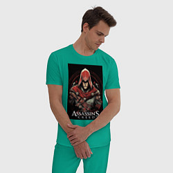 Пижама хлопковая мужская Assassins creed профиль игрока, цвет: зеленый — фото 2