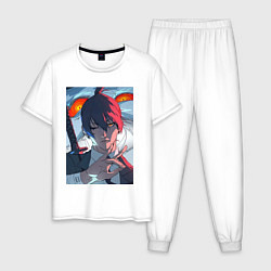 Пижама хлопковая мужская Человек-бензопила Аки Хаякава, цвет: белый