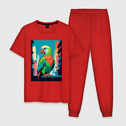 Пижама хлопковая мужская Попугай в городе, цвет: красный