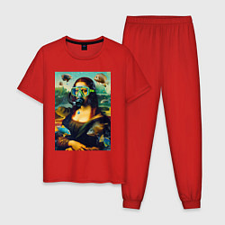 Пижама хлопковая мужская Мона Лиза под водой - нейросеть, цвет: красный