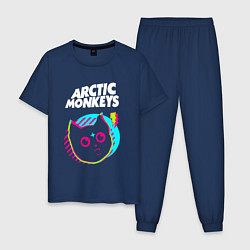 Пижама хлопковая мужская Arctic Monkeys rock star cat, цвет: тёмно-синий