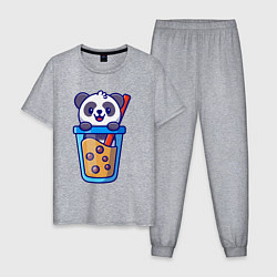 Пижама хлопковая мужская Панда в стаканчике, цвет: меланж